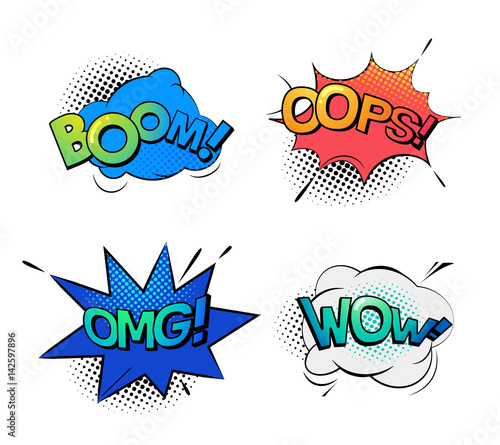 Bubble speeches for wow and omg, oops and boom