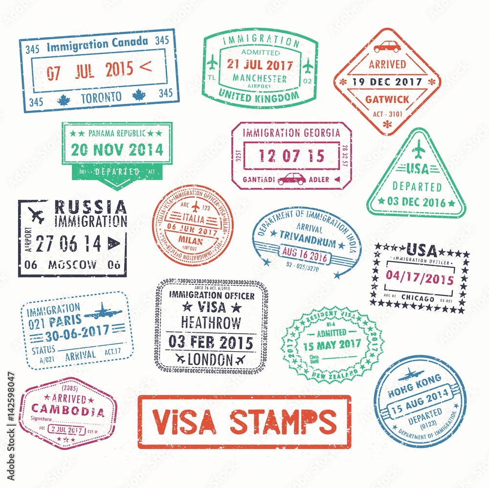 Fototapeta premium Visa stamps or passport signs of immigration
