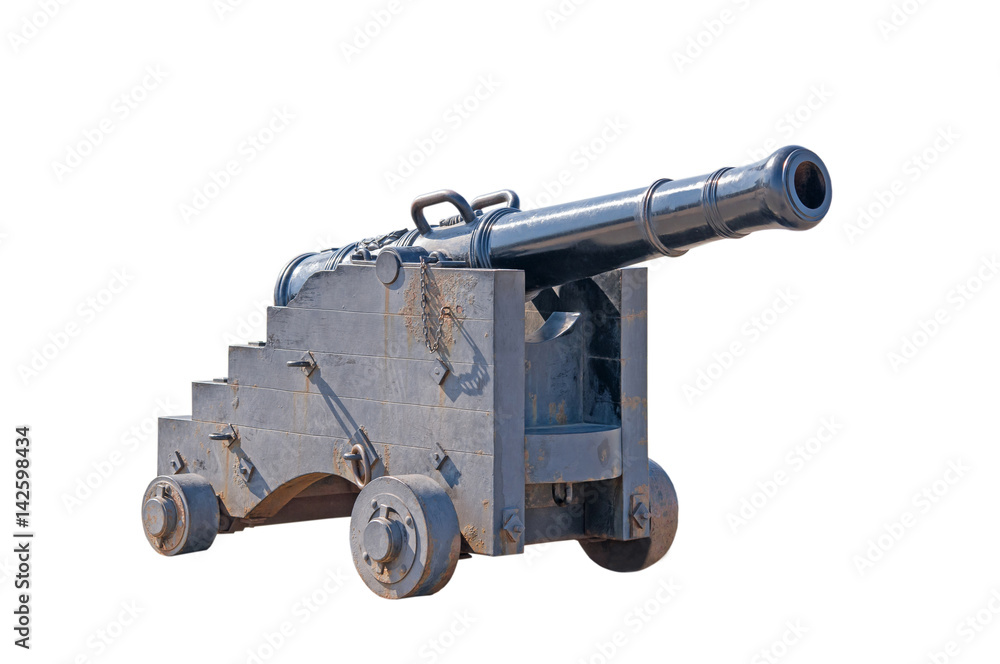 Old cannon on a white background.