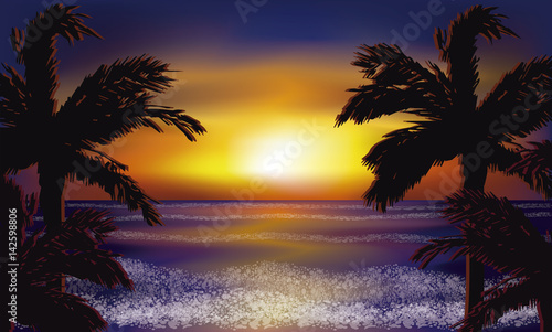 Evening sea wallpaper, vector illustration