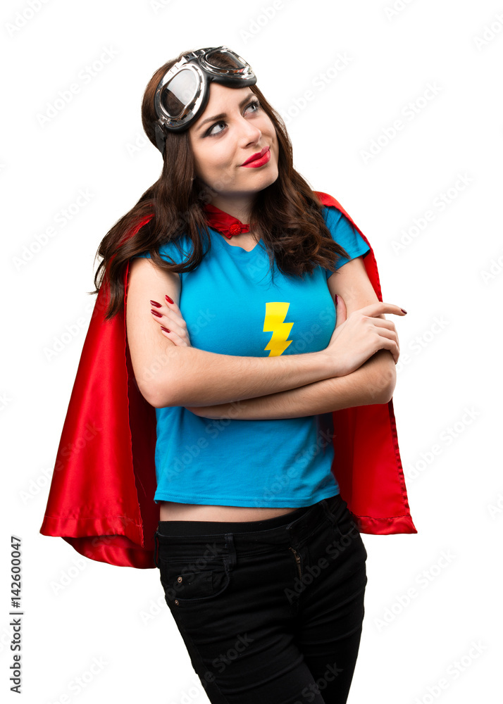 Pretty superhero girl looking up Pretty superhero girl looking up