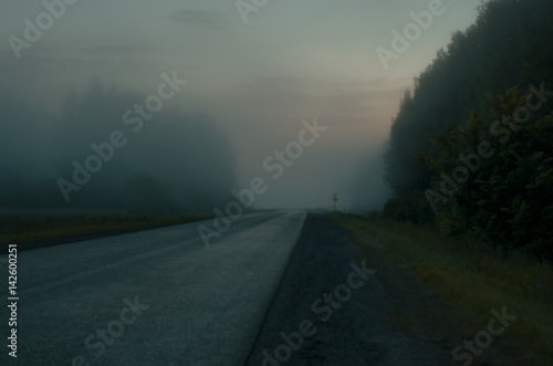fog, mist, road, landscape, rain, dawn