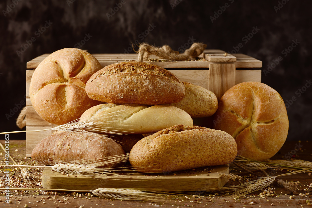 assortment of different bread rolls