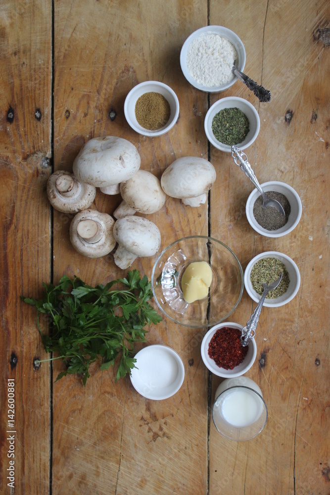 Materials for mushroom soup Materials for mushroom soup