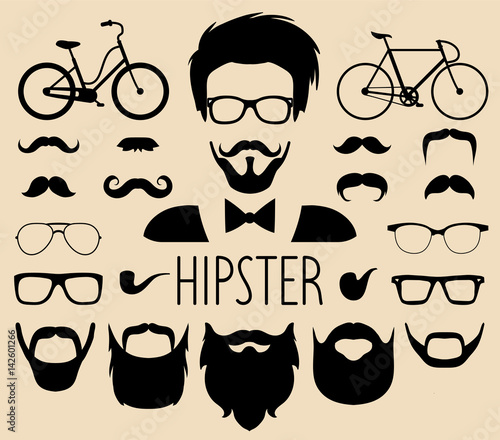 Big vector set of dress up constructor with different men hipster haircuts etc in flat style. Male faces icon creator.
