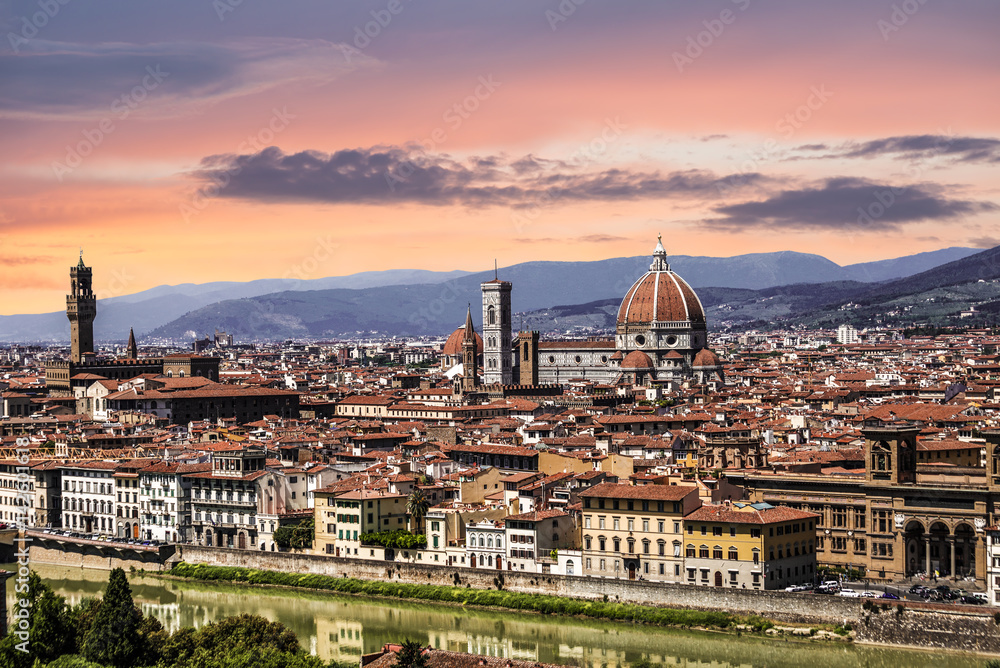 Panorama of Florence at sunset, Italy
