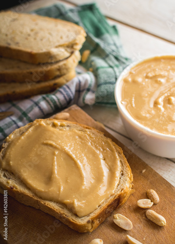 Peanut butter. Healthy breakfast concept.