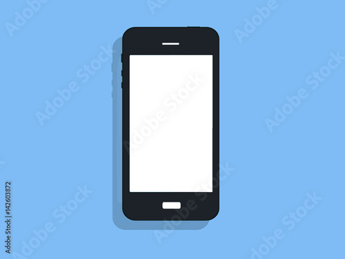 Black mobile phone with blue background
