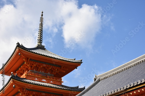 Red pagoda under blue sky