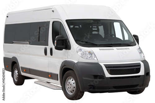 Modern white minibus.