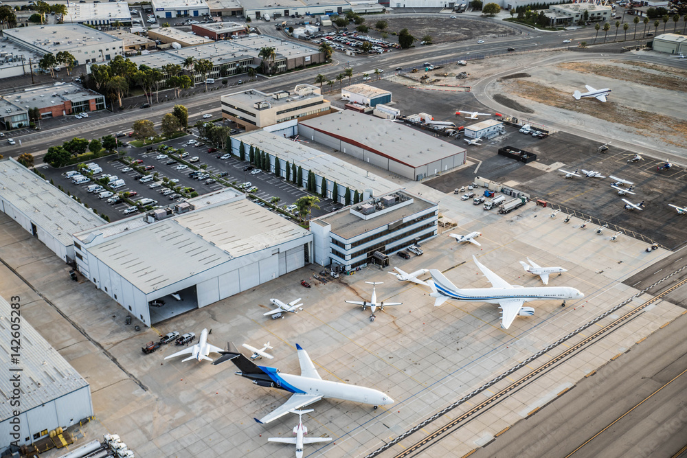 Airport with airplane, view from above