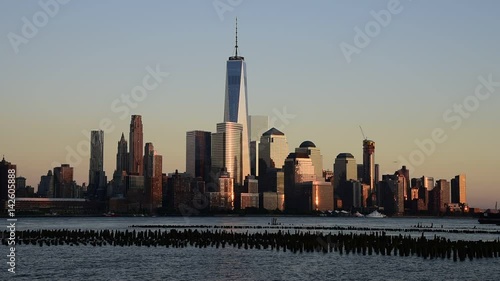 USA, New York, Manhattan, Lower Manhattan, East River, Brooklyn Bridge and Lower Manhattan Skyline, including Freedom Tower