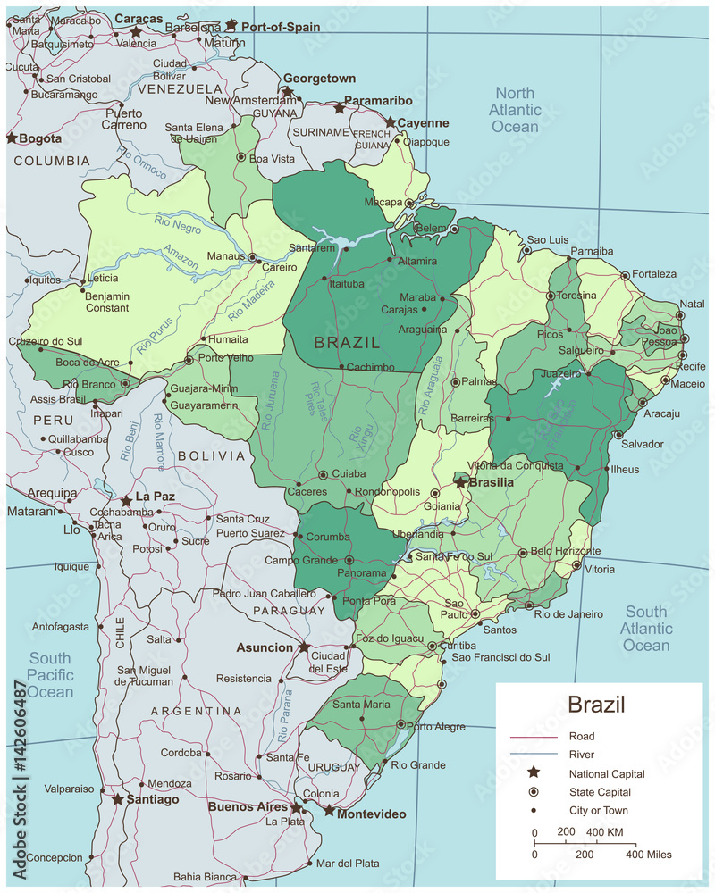 Brazil political map with selectable territories. Vector