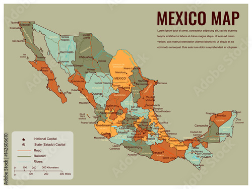 Obraz na plátně Mexico map with selectable territories. Vector