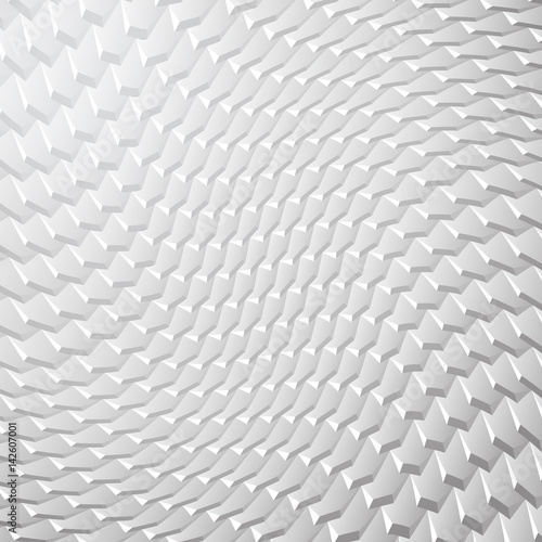 White background with pattern of hexagonal tiles overlayed as fish scales
