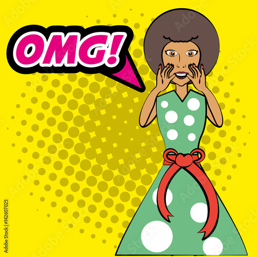 pop art woman omg bubble speak vector illustration eps 10