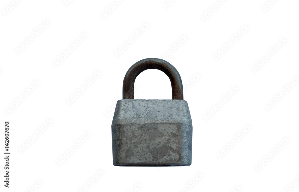 Naklejka premium The old big padlock isolated on white background.