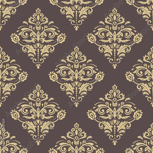 Damask classic pattern. Seamless abstract background with golden elements