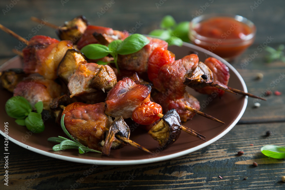 Kebab with meat and vegetables Kebab with meat and vegetables