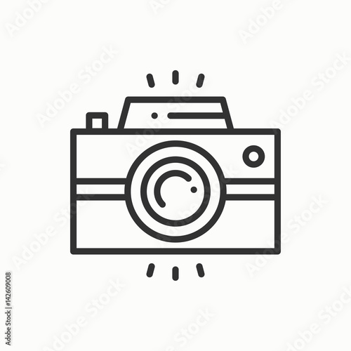 Camera line outline icon. Photo camera, photo gadget, instant photo. Snapshot photography sign. Vector simple linear design. Illustration. Flat symbols. Thin element.