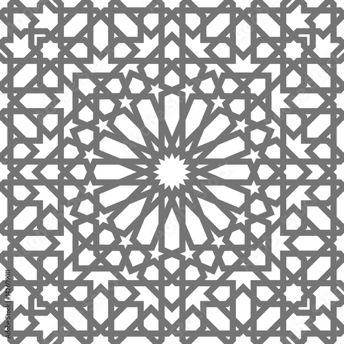 Islamic seamless vector pattern. Geometric ornaments based on traditional arabic art. Oriental muslim mosaic. Turkish, Arabian, Moroccan design on a white background. Mosque decoration element.