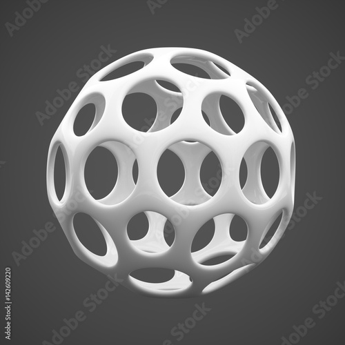 3d Rendering abstract hollow sphere on dark grey background