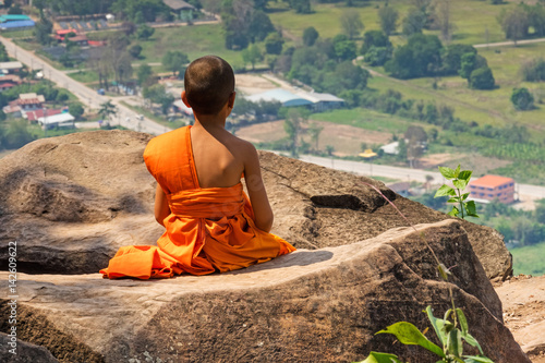 Junger Buddhistischer Mönch Meditiert photo