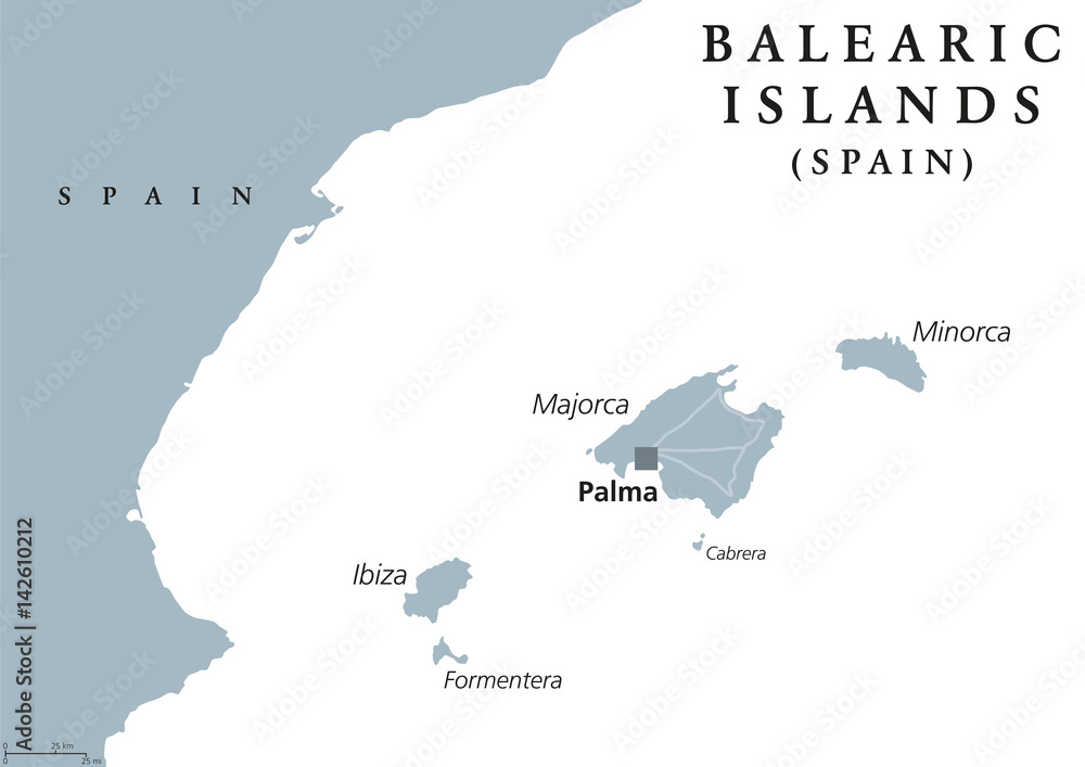 Majorca Map English Balearic Islands political map with capital Palma. Majorca, Minorca ...