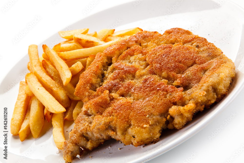 Fried pork chop with french fries Fried pork chop with french fries