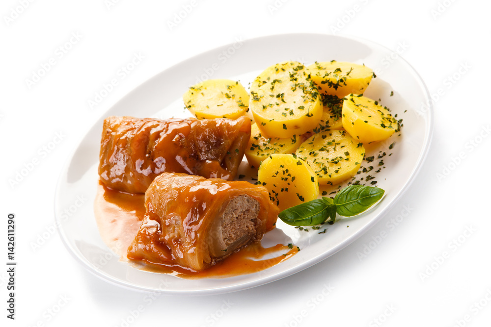 Wrapped minced meat with tomato sauce - polish dish gołąbki Wrapped minced meat with tomato sauce - polish dish gołąbki