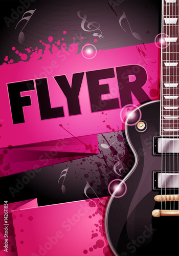 vector rock festival flyer design template with guitar