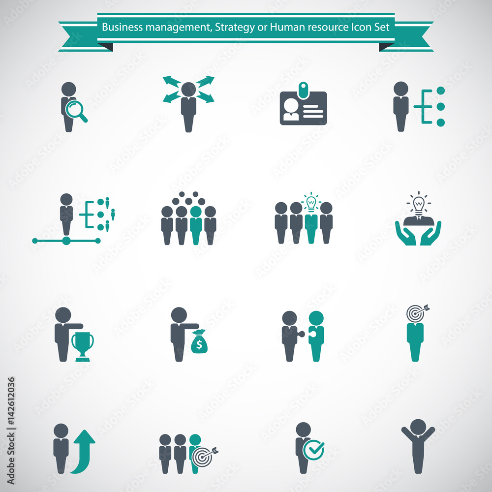 Fototapeta premium Business management, training, strategy or human resource icon set.