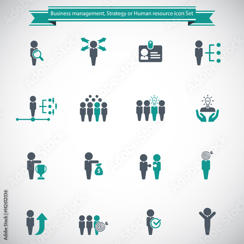 Business management, training, strategy or human resource icon set.