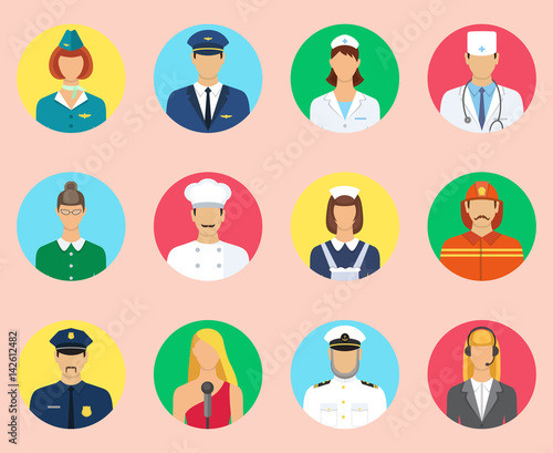 Set of colorful profession people flat style icons vector illust