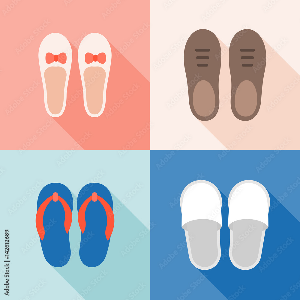 Set of shoes icon, for male, female, children and elderly, flat design vector Set of shoes icon, for male, female, children and elderly, flat design vector