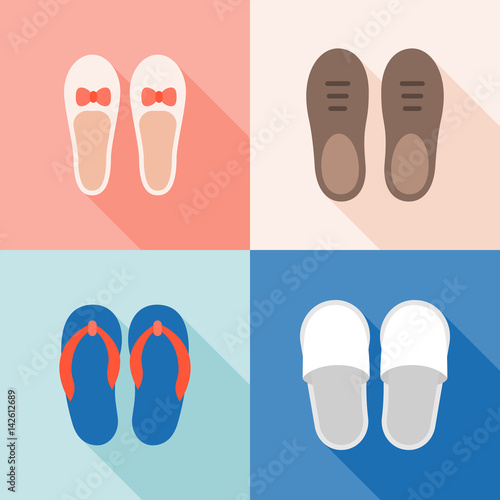 Set of shoes icon, for male, female, children and elderly, flat design vector