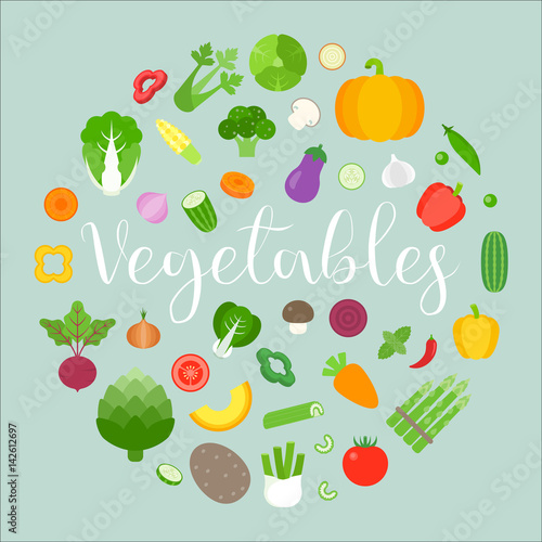 Vegetables arrange in circle shape design for banner, backdrop