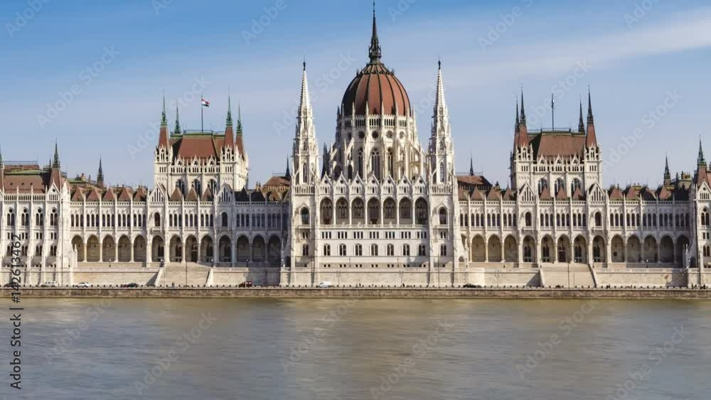 Slow zoom showing the Hungarian parliament building in Budapest. Slow zoom showing the Hungarian parliament building in Budapest.