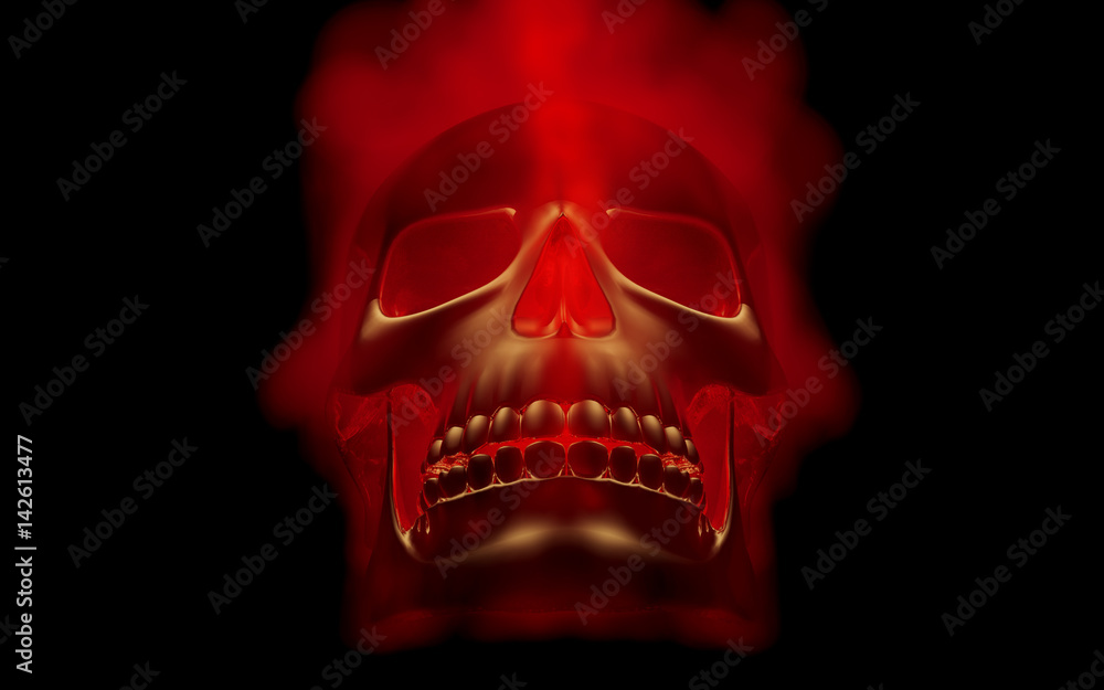 Skull looks up in colorful fire. Demonic sight. Scaring halloween picture Skull looks up in colorful fire. Demonic sight. Scaring halloween picture