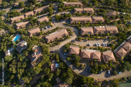 Fotografi Aerial view of affluent suburban neighborhood