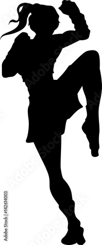 Fighting woman vector silhouette