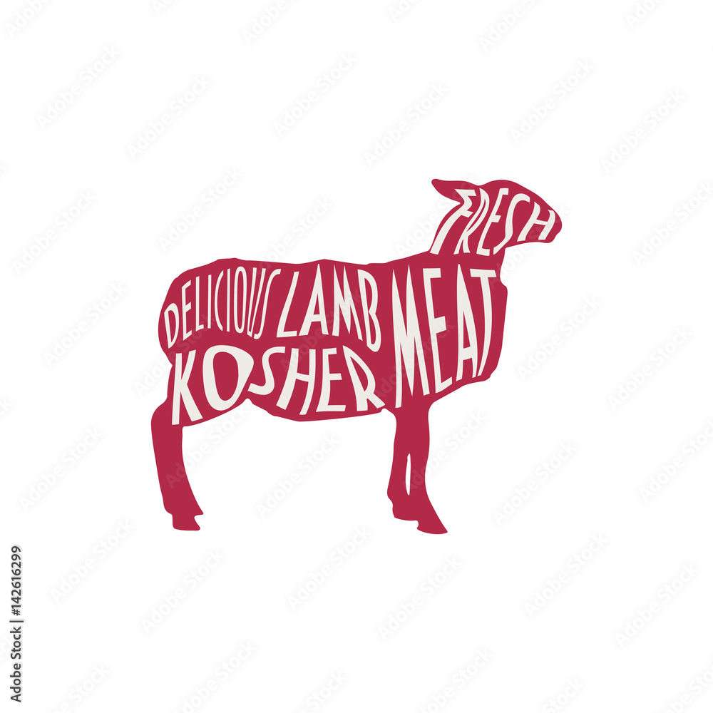 Fototapeta premium Kosher Meat Label. Lamb silhouette with typography 