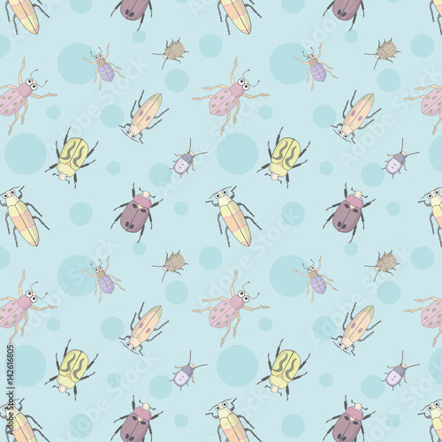 Cute beetles seamless pattern