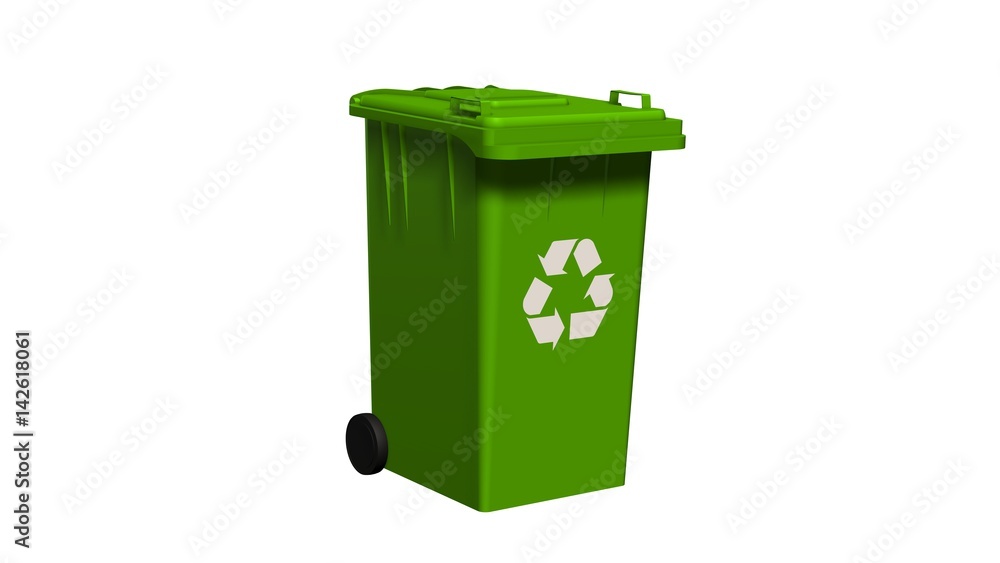 Green Recycle bin with recycle sign isolated on white Green Recycle bin with recycle sign isolated on white