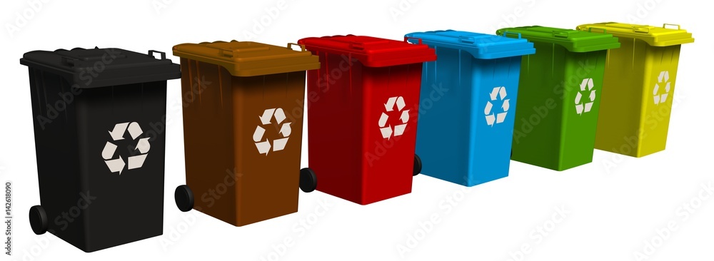 Set of Recycle bins with recycle signs isolated on white Set of Recycle bins with recycle signs isolated on white