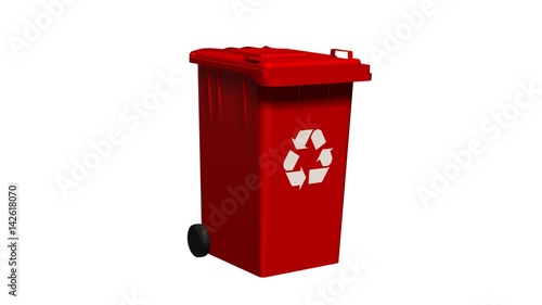 red Recycle bin with recycle sign isolated on white