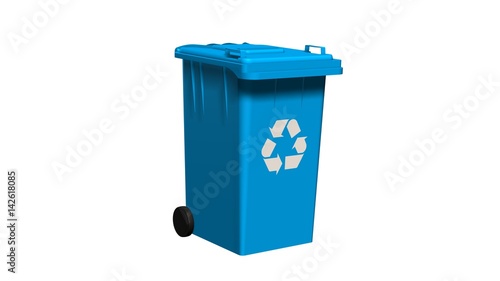blue Recycle bin with recycle sign isolated on white