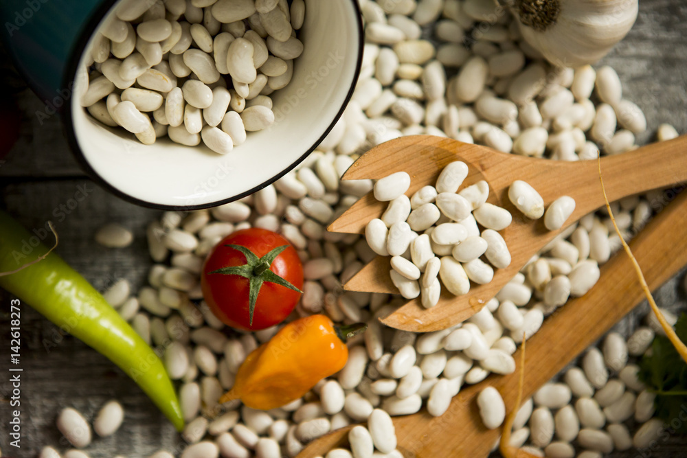 Food ingredients on the wooden table closeup shot from above Food ingredients on the wooden table closeup shot from above