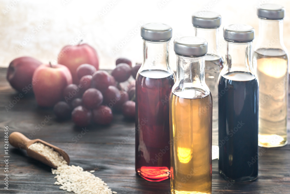 Bottles with different kinds of vinegar