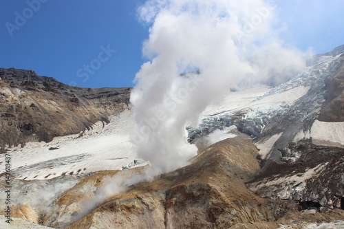 White fumaroles of the volcano Mutnovsky Kamchatka